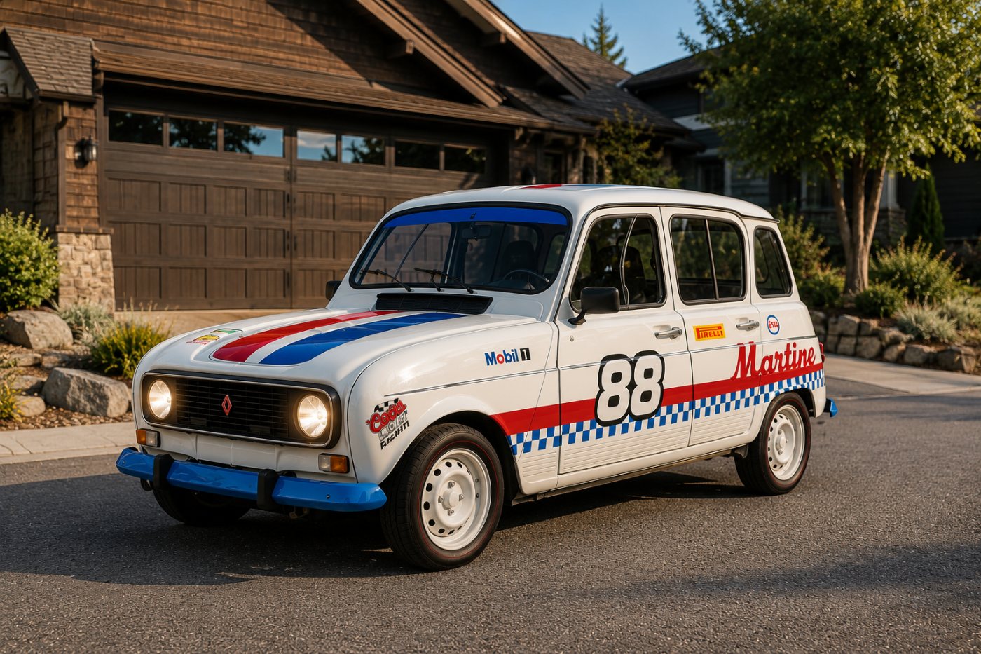 The finished car on the driveway, Martine livery applied