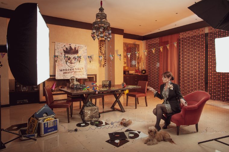 The same room before the cast came in, lights up